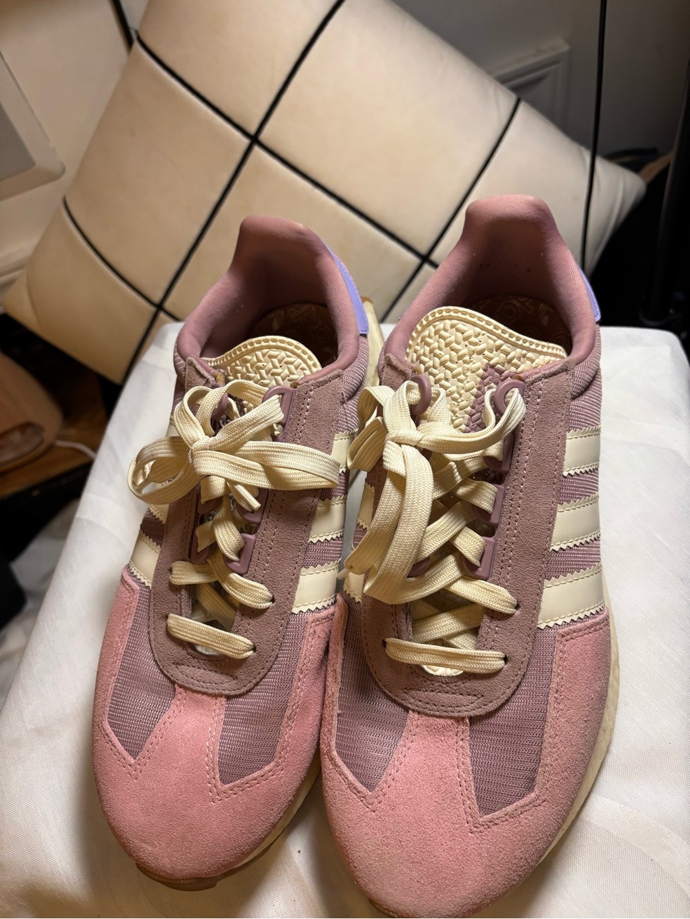 adidas Women’s Pink and Cream Suede Retro Sneakers